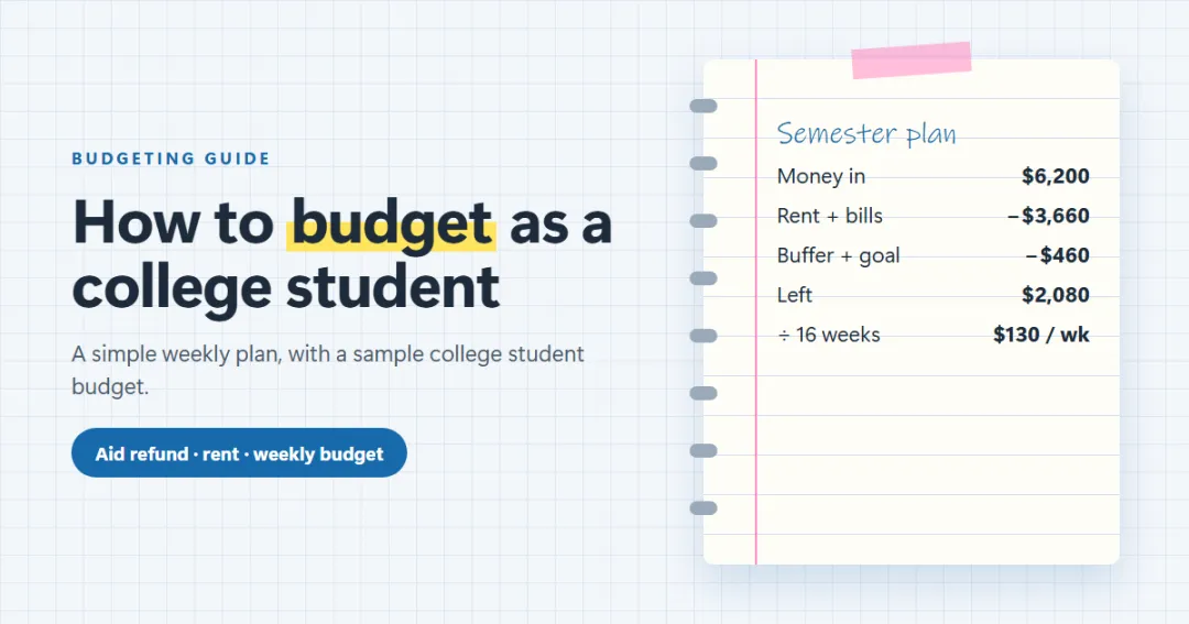 How to budget as a college student — a semester strip of weekly budget columns on notebook paper