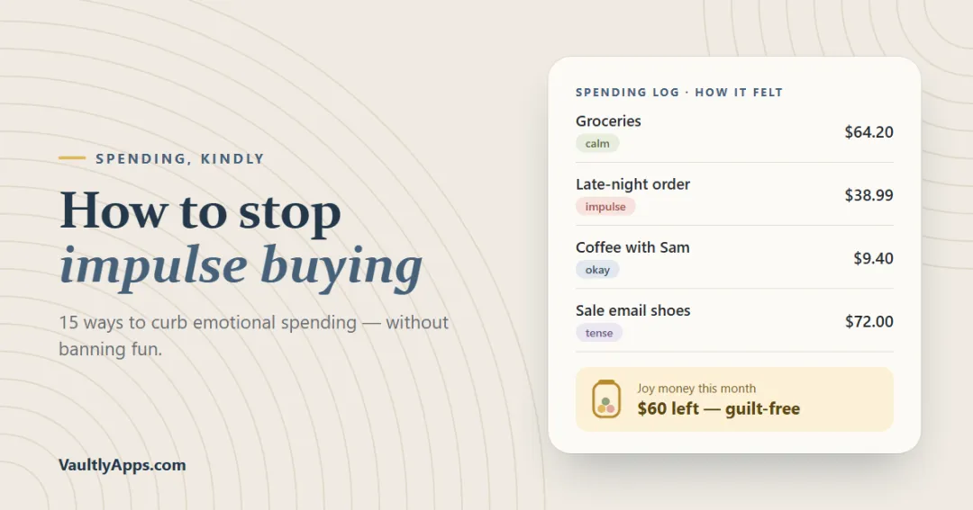 How to stop impulse buying — a calm spending log with feelings tags and a joy money jar