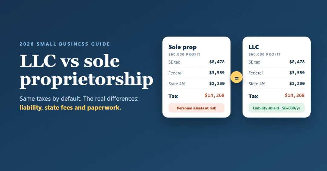 LLC vs sole proprietorship — the same taxes on $60,000 of profit, with the differences in liability, fees and paperwork