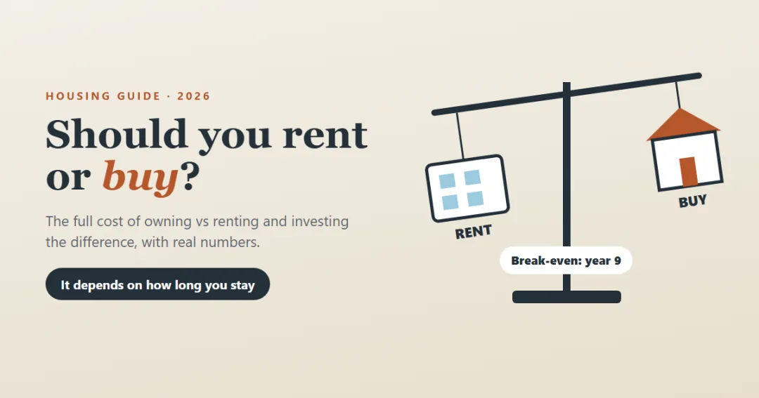 Rent or buy — a scale weighing a rented apartment against a house with a mortgage