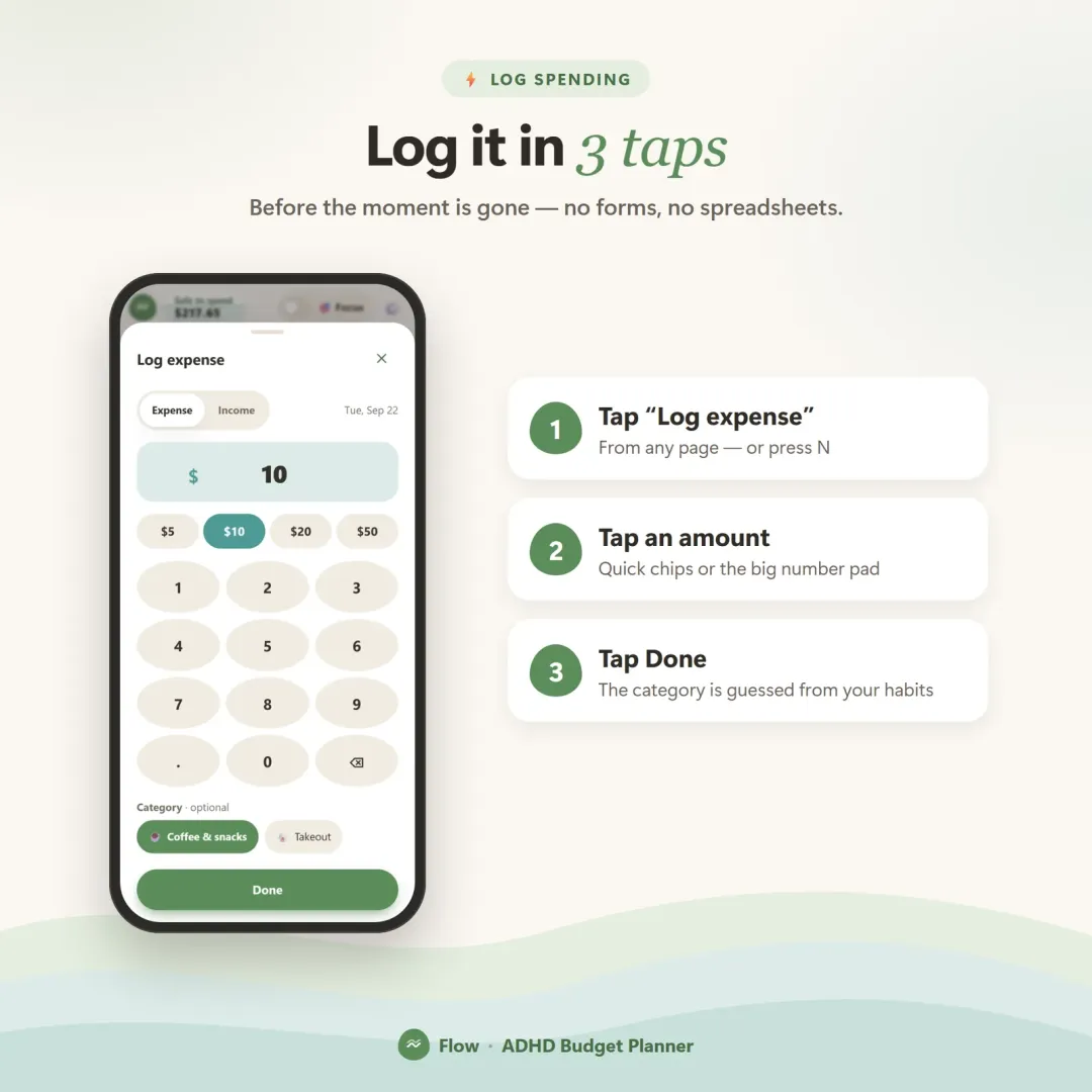 Logging an expense in three taps