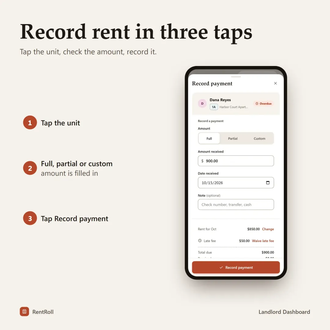 Recording a full or partial rent payment