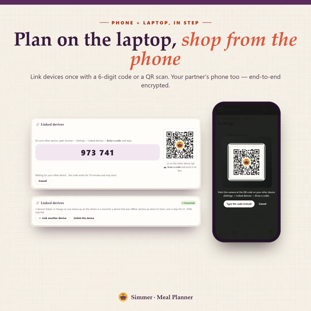 Phone and laptop linked with a 6-digit code or QR