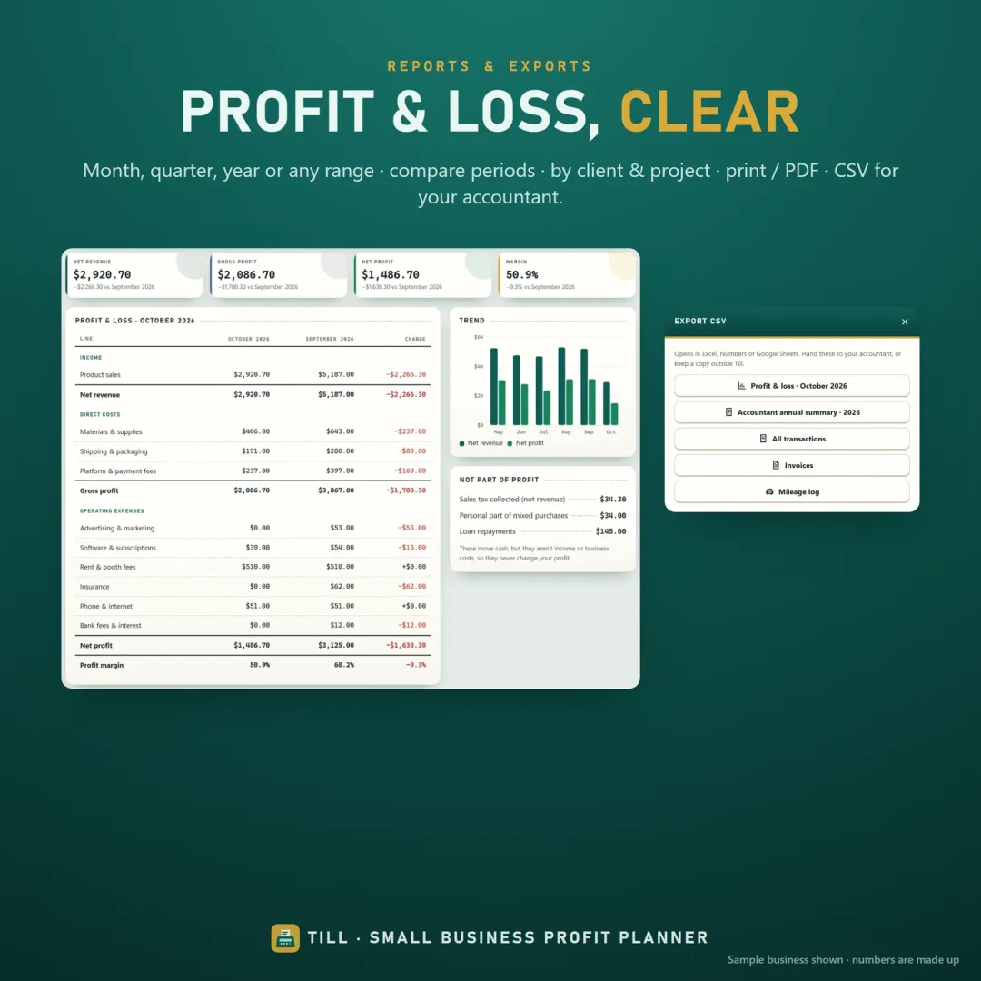 Profit and loss report with profit by client and project